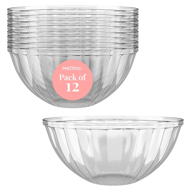 Prestee 12 Pack Clear Plastic Serving Bowls - 53 Oz Round Reusable and Disposable Bowls for Parties and Events - Sturdy and Durable Plastic Bowl for Serving Food, Salads, Snacks, Chips, and Candies - Image 1